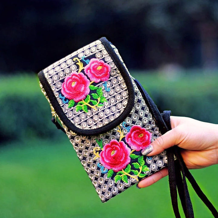 Mochila de lona con bordado de rosas y flores de Inula y Buddha Stones