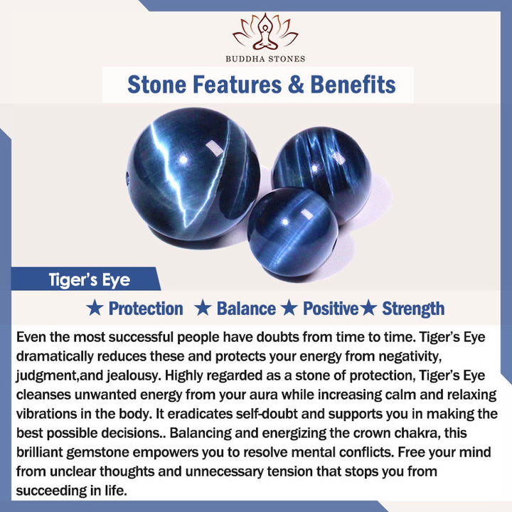 Pulsera de fuerza con turmalina negra y ojo de tigre azul de Buddha Stones