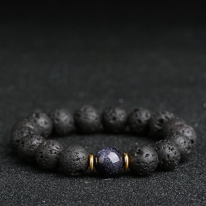 Pulsera curativa de piedra arenisca azul, piedra de lava y Buddha Stones