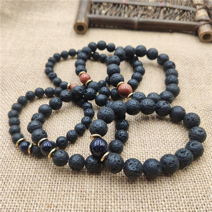 Pulsera curativa de piedra arenisca azul, piedra de lava y Buddha Stones