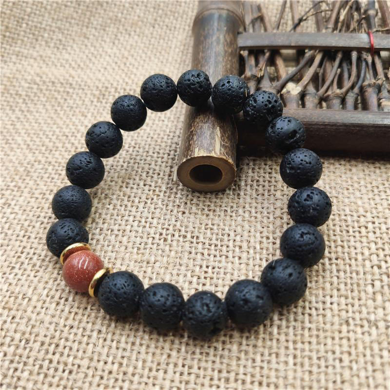 Pulsera curativa de piedra arenisca azul, piedra de lava y Buddha Stones