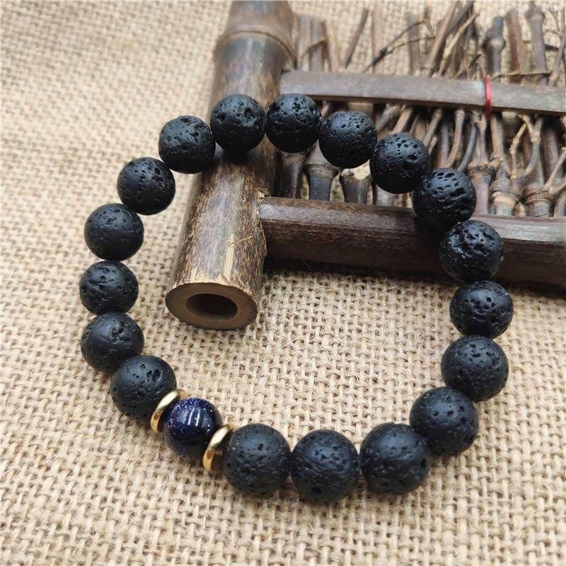 Pulsera curativa de piedra arenisca azul, piedra de lava y Buddha Stones