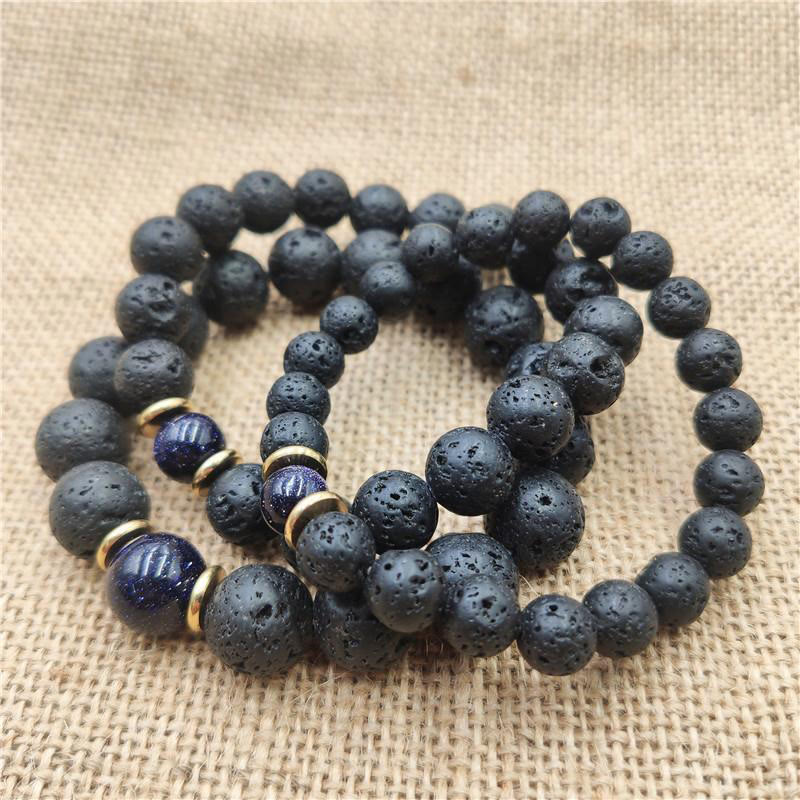 Pulsera curativa de piedra arenisca azul, piedra de lava y Buddha Stones