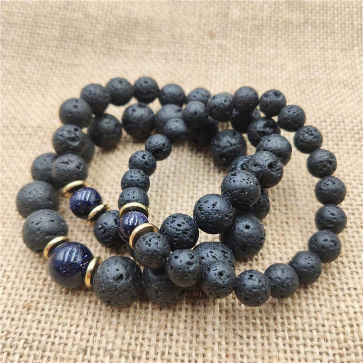 Pulsera curativa de piedra arenisca azul, piedra de lava y Buddha Stones
