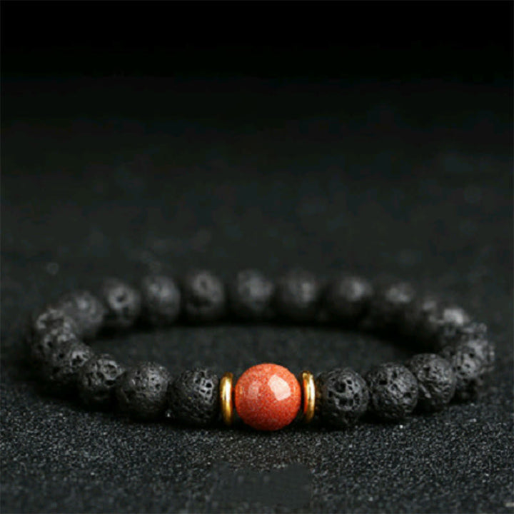 Pulsera curativa de piedra arenisca azul, piedra de lava y Buddha Stones
