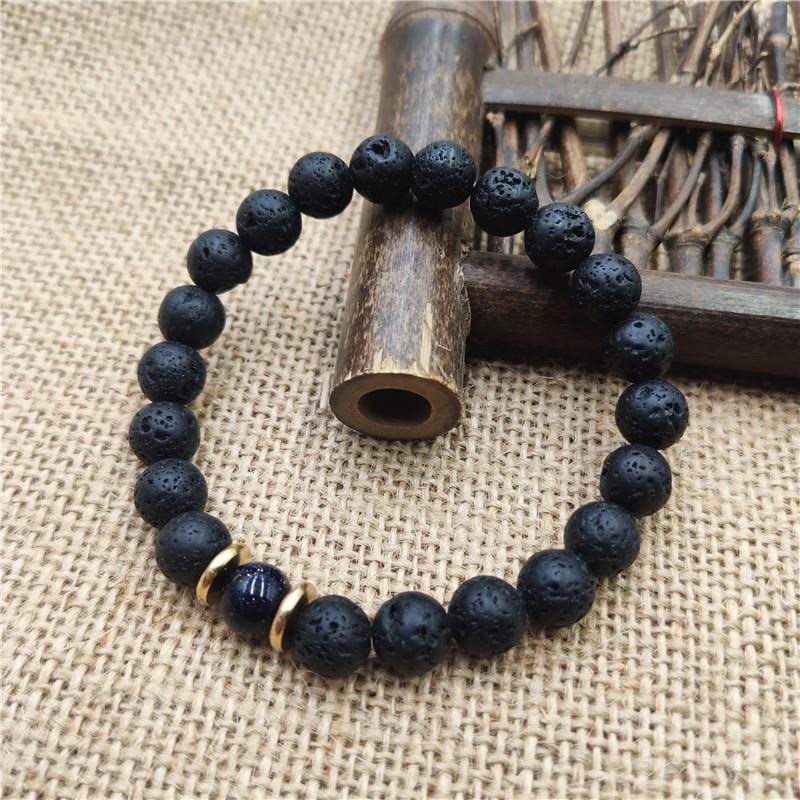 Pulsera curativa de piedra arenisca azul, piedra de lava y Buddha Stones