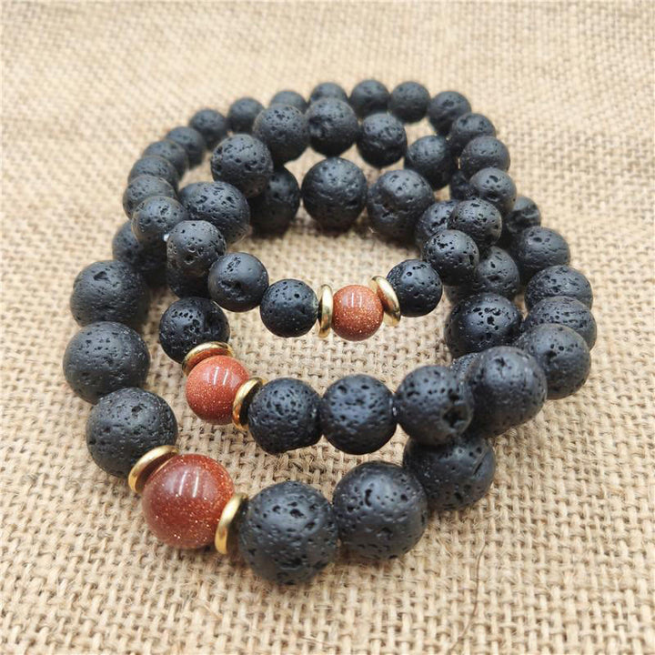 Pulsera curativa de piedra arenisca azul, piedra de lava y Buddha Stones
