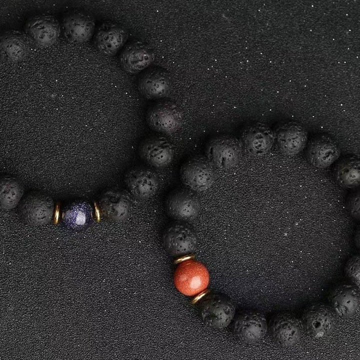 Pulsera curativa de piedra arenisca azul, piedra de lava y Buddha Stones