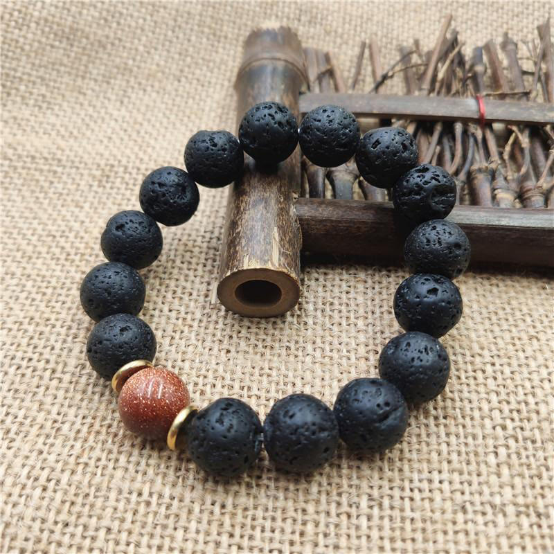 Pulsera curativa de piedra arenisca azul, piedra de lava y Buddha Stones