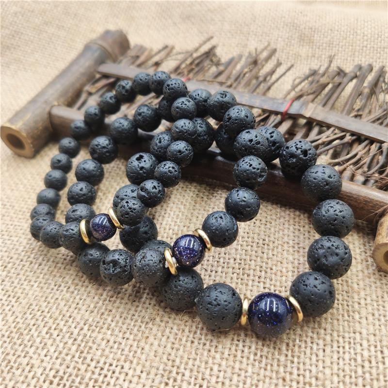 Pulsera curativa de piedra arenisca azul, piedra de lava y Buddha Stones