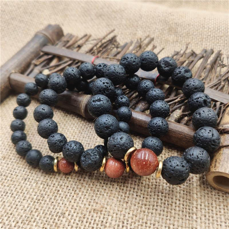 Pulsera curativa de piedra arenisca azul, piedra de lava y Buddha Stones