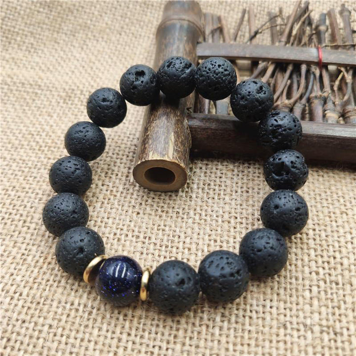 Pulsera curativa de piedra arenisca azul, piedra de lava y Buddha Stones