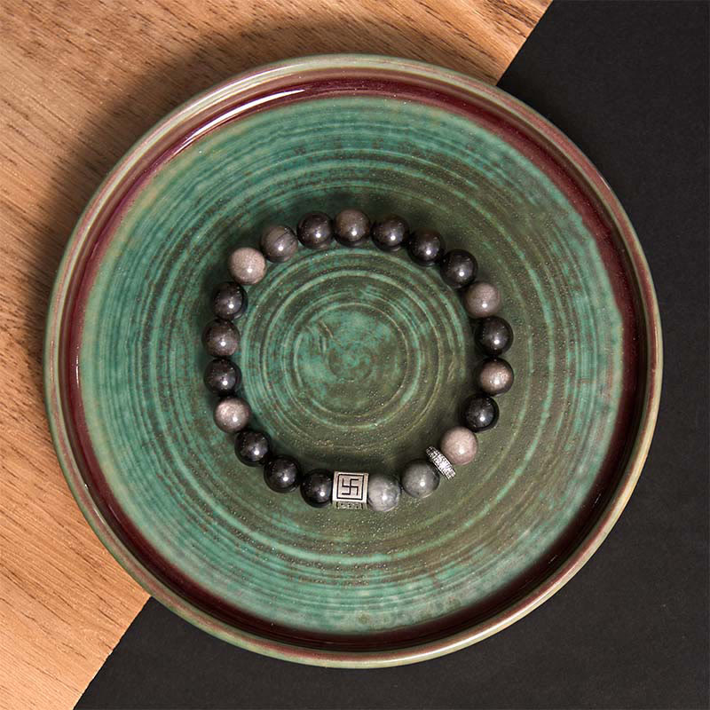 Buddha Stones Pulsera de Fuerza y Coraje de Ojo de Águila de Obsidiana Negra