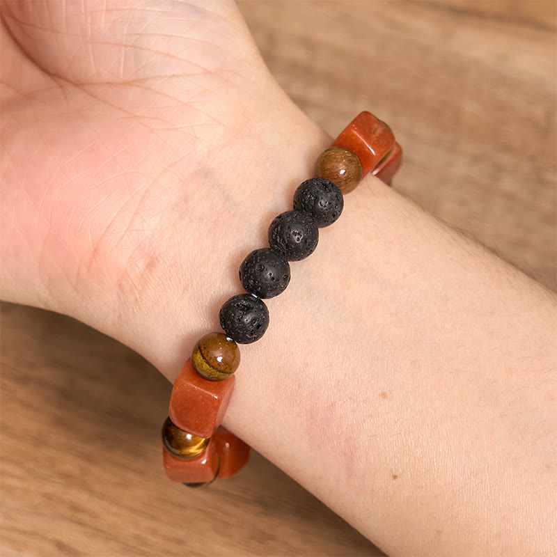 Pulsera de soporte de piedra de lava con amatista y cubo de varios cristales y Buddha Stones