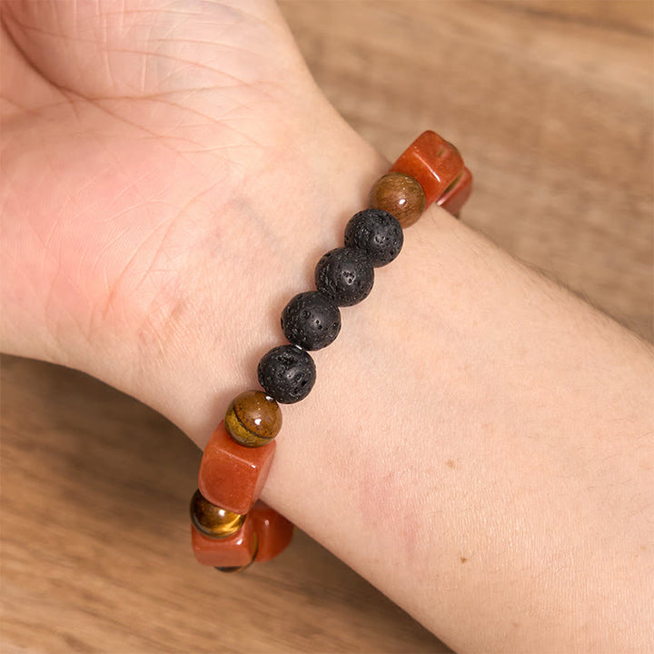 Pulsera de soporte de piedra de lava con amatista y cubo de varios cristales y Buddha Stones
