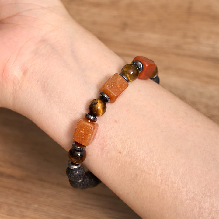 Pulsera de soporte de piedra de lava con amatista y cubo de varios cristales y Buddha Stones