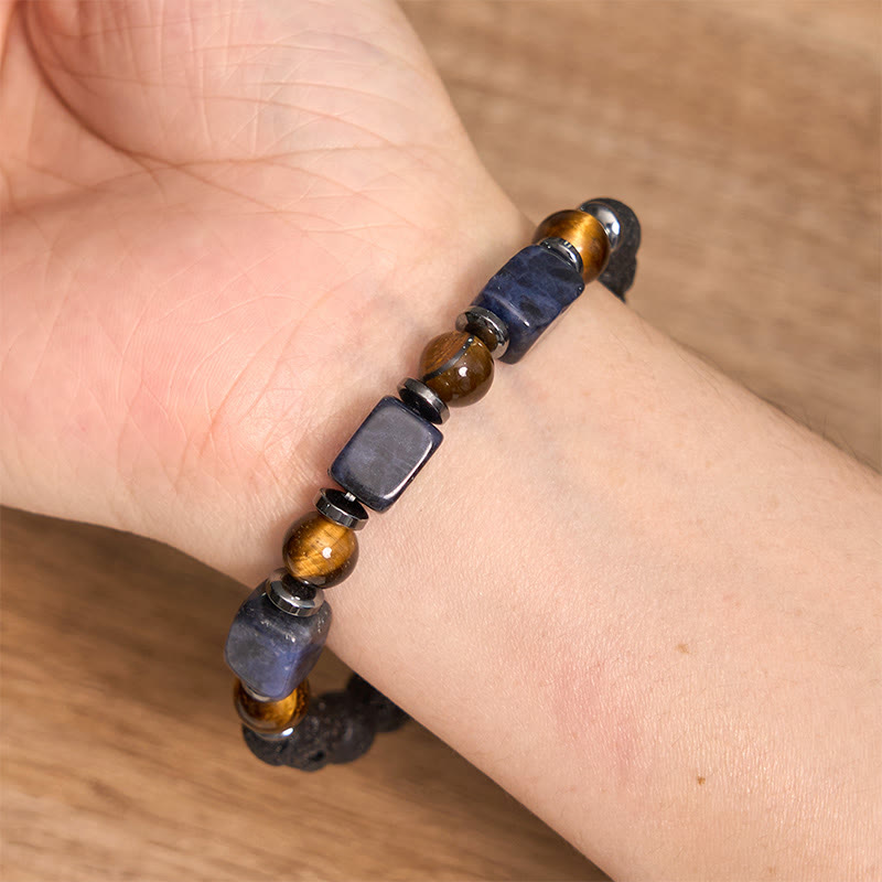Pulsera de soporte de piedra de lava con amatista y cubo de varios cristales y Buddha Stones