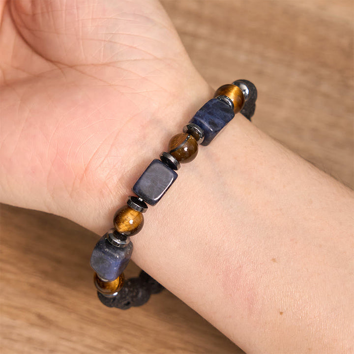 Pulsera de soporte de piedra de lava con amatista y cubo de varios cristales y Buddha Stones