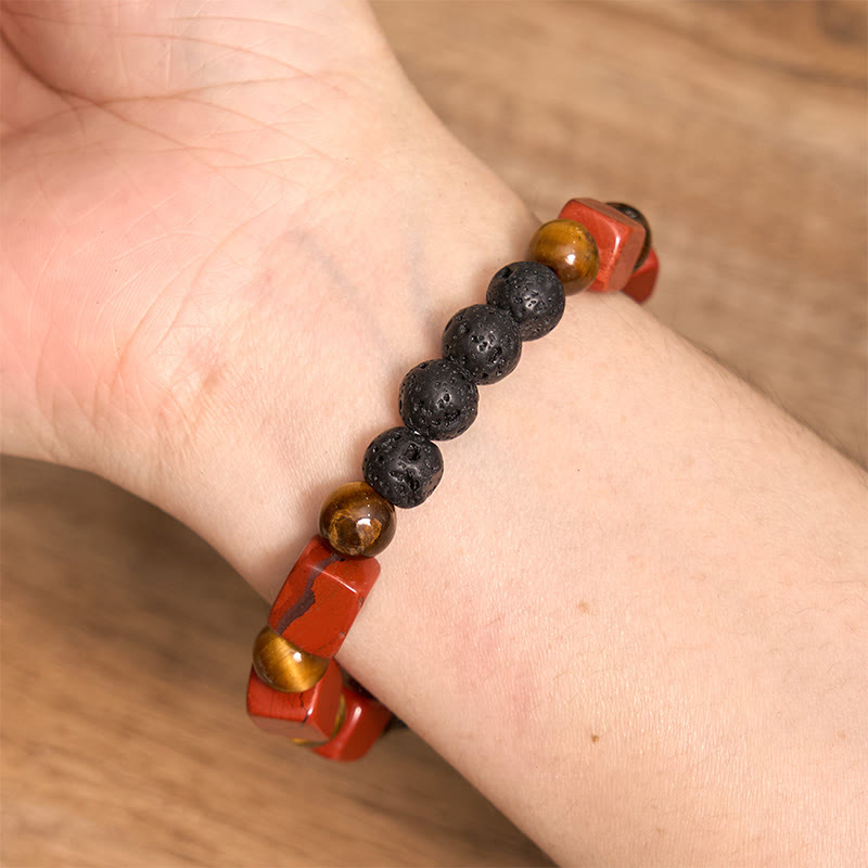 Pulsera de soporte de piedra de lava con amatista y cubo de varios cristales y Buddha Stones