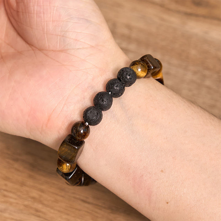 Pulsera de soporte de piedra de lava con amatista y cubo de varios cristales y Buddha Stones