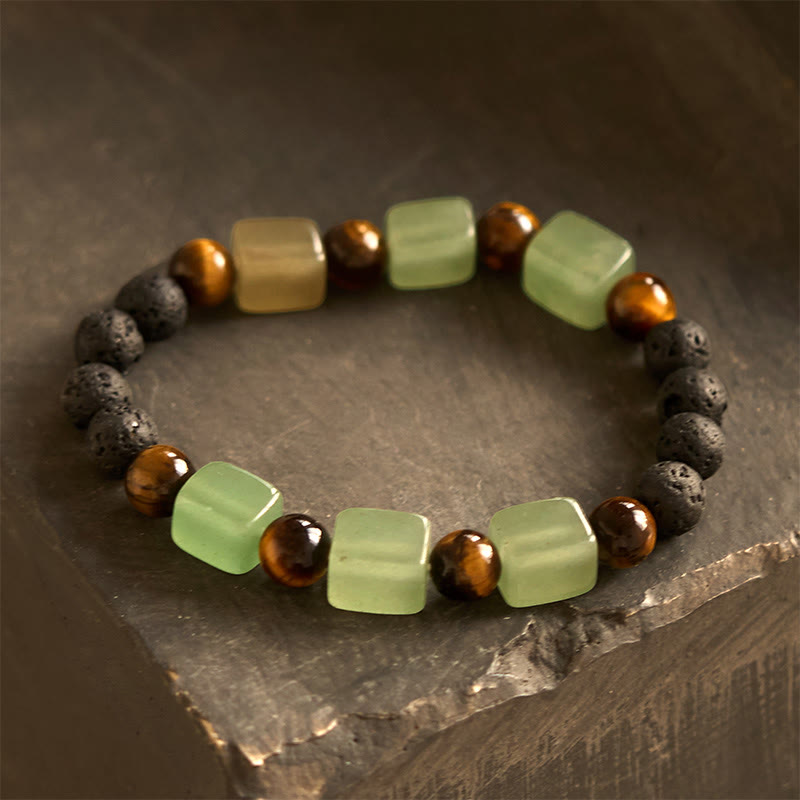 Pulsera de soporte de piedra de lava con amatista y cubo de varios cristales y Buddha Stones
