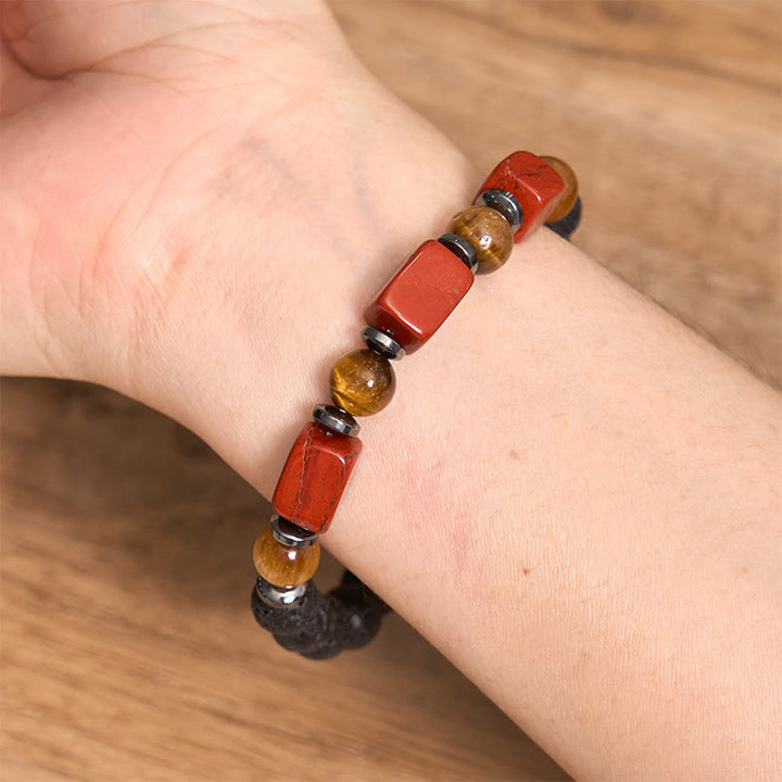 Pulsera de soporte de piedra de lava con amatista y cubo de varios cristales y Buddha Stones