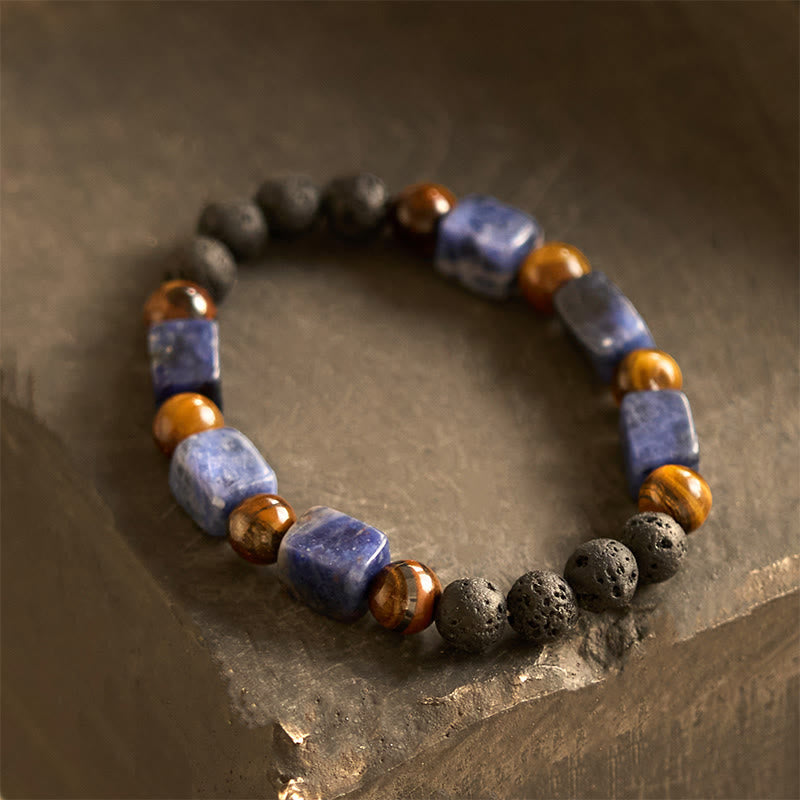 Pulsera de soporte de piedra de lava con amatista y cubo de varios cristales y Buddha Stones