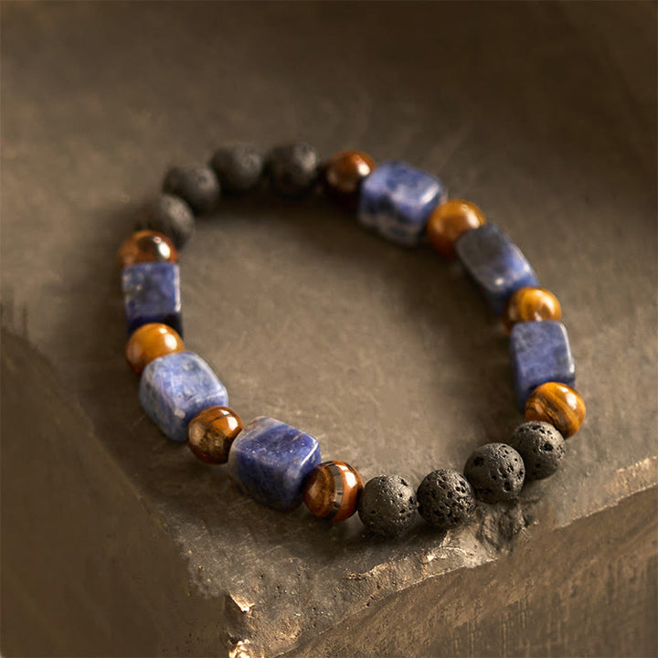 Pulsera de soporte de piedra de lava con amatista y cubo de varios cristales y Buddha Stones