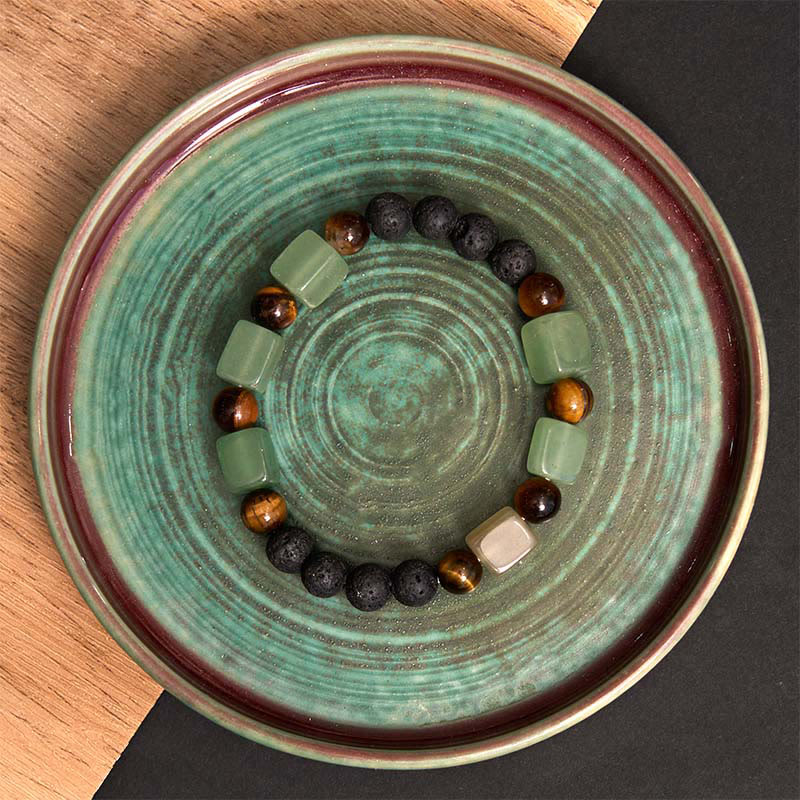 Pulsera de soporte de piedra de lava con amatista y cubo de varios cristales y Buddha Stones