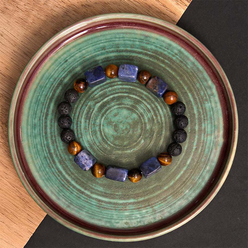 Pulsera de soporte de piedra de lava con amatista y cubo de varios cristales y Buddha Stones