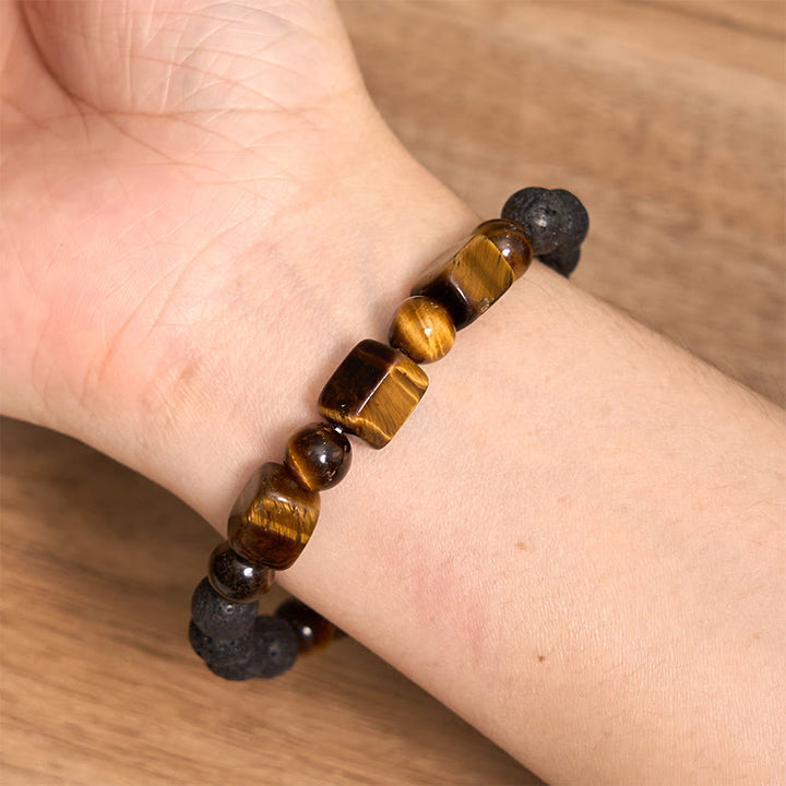 Pulsera de soporte de piedra de lava con amatista y cubo de varios cristales y Buddha Stones