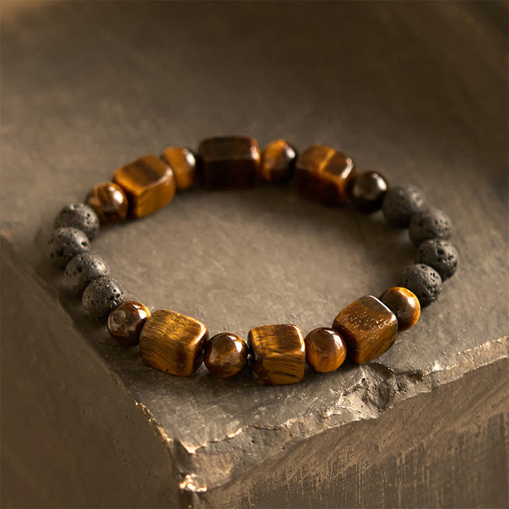 Pulsera de soporte de piedra de lava con amatista y cubo de varios cristales y Buddha Stones