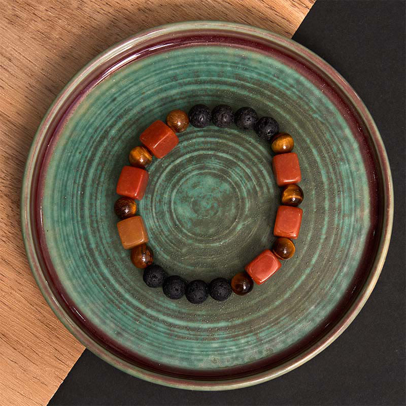 Pulsera de soporte de piedra de lava con amatista y cubo de varios cristales y Buddha Stones