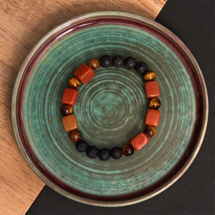 Pulsera de soporte de piedra de lava con amatista y cubo de varios cristales y Buddha Stones