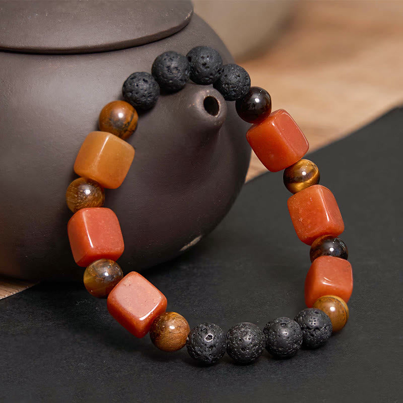 Pulsera de soporte de piedra de lava con amatista y cubo de varios cristales y Buddha Stones