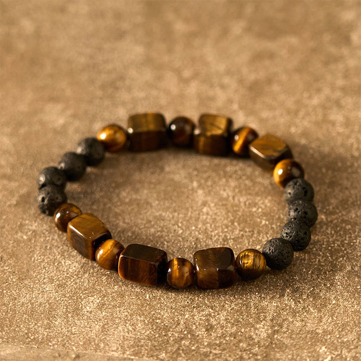 Pulsera de soporte de piedra de lava con amatista y cubo de varios cristales y Buddha Stones