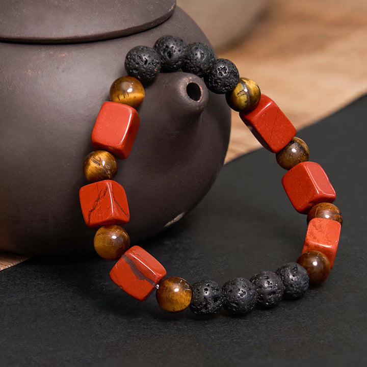 Pulsera de soporte de piedra de lava con amatista y cubo de varios cristales y Buddha Stones