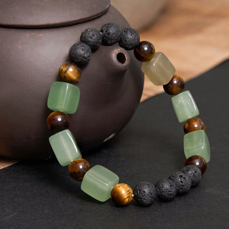 Pulsera de soporte de piedra de lava con amatista y cubo de varios cristales y Buddha Stones