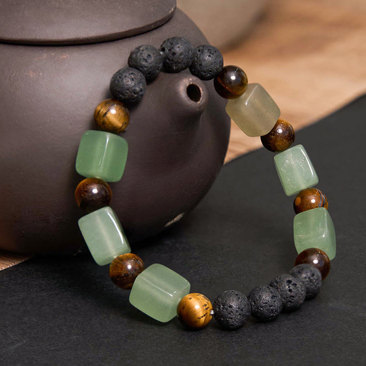 Pulsera de soporte de piedra de lava con amatista y cubo de varios cristales y Buddha Stones
