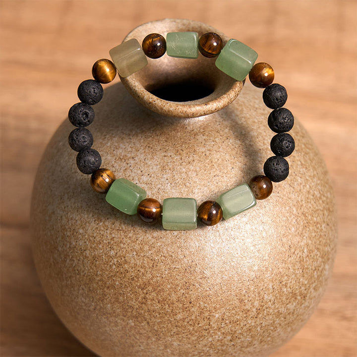 Pulsera de soporte de piedra de lava con amatista y cubo de varios cristales y Buddha Stones