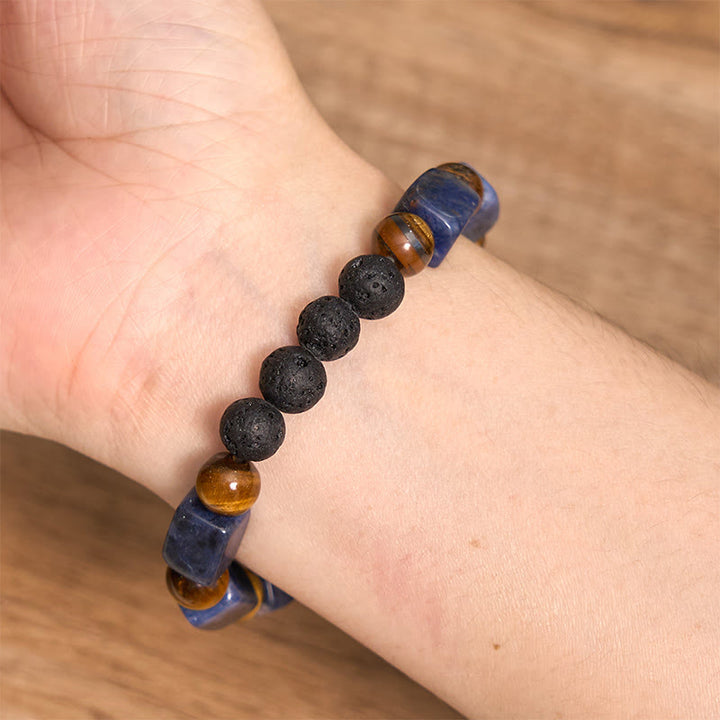 Pulsera de soporte de piedra de lava con amatista y cubo de varios cristales y Buddha Stones