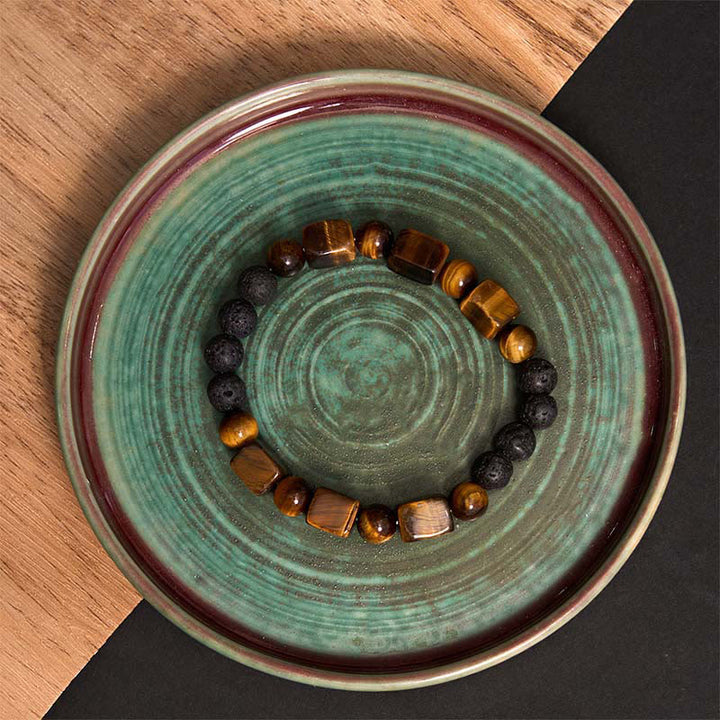 Pulsera de soporte de piedra de lava con amatista y cubo de varios cristales y Buddha Stones