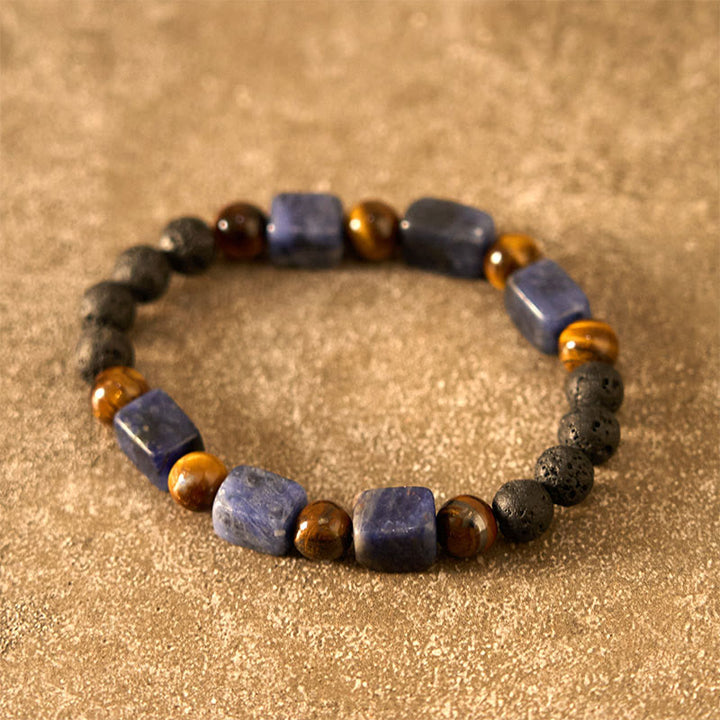 Pulsera de soporte de piedra de lava con amatista y cubo de varios cristales y Buddha Stones