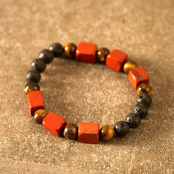 Pulsera de soporte de piedra de lava con amatista y cubo de varios cristales y Buddha Stones