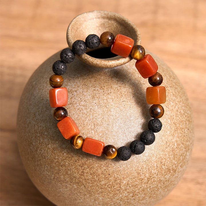 Pulsera de soporte de piedra de lava con amatista y cubo de varios cristales y Buddha Stones