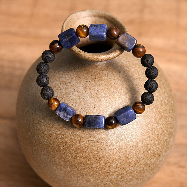 Pulsera de soporte de piedra de lava con amatista y cubo de varios cristales y Buddha Stones