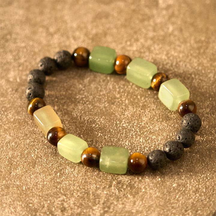 Pulsera de soporte de piedra de lava con amatista y cubo de varios cristales y Buddha Stones