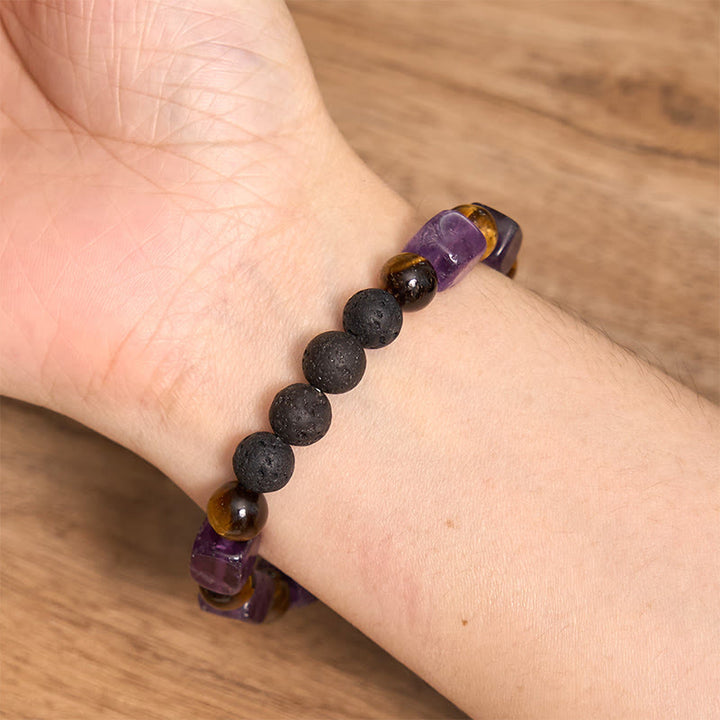 Pulsera de soporte de piedra de lava con amatista y cubo de varios cristales y Buddha Stones