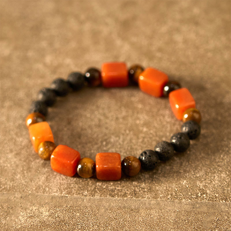 Pulsera de soporte de piedra de lava con amatista y cubo de varios cristales y Buddha Stones