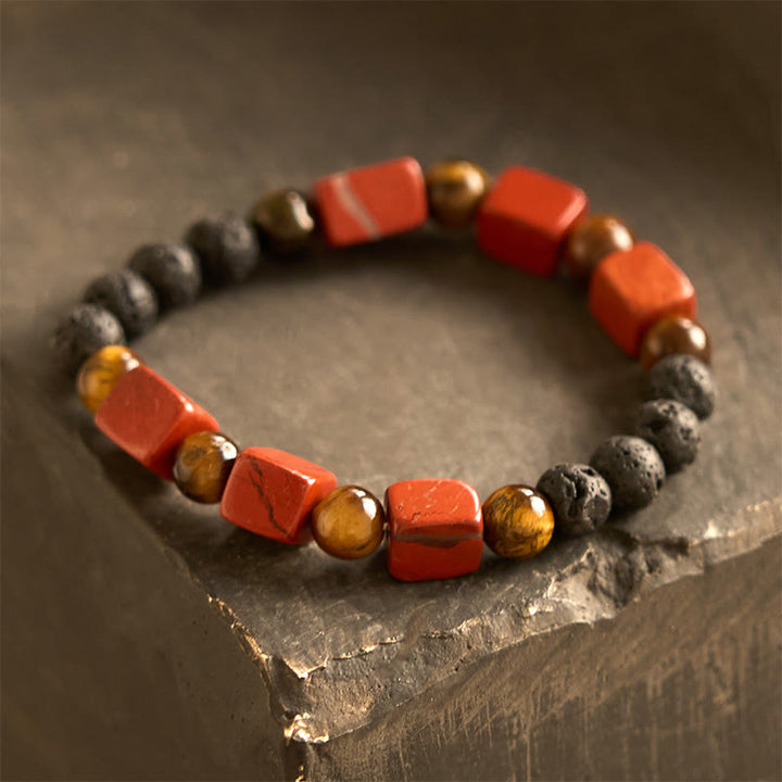 Pulsera de soporte de piedra de lava con amatista y cubo de varios cristales y Buddha Stones